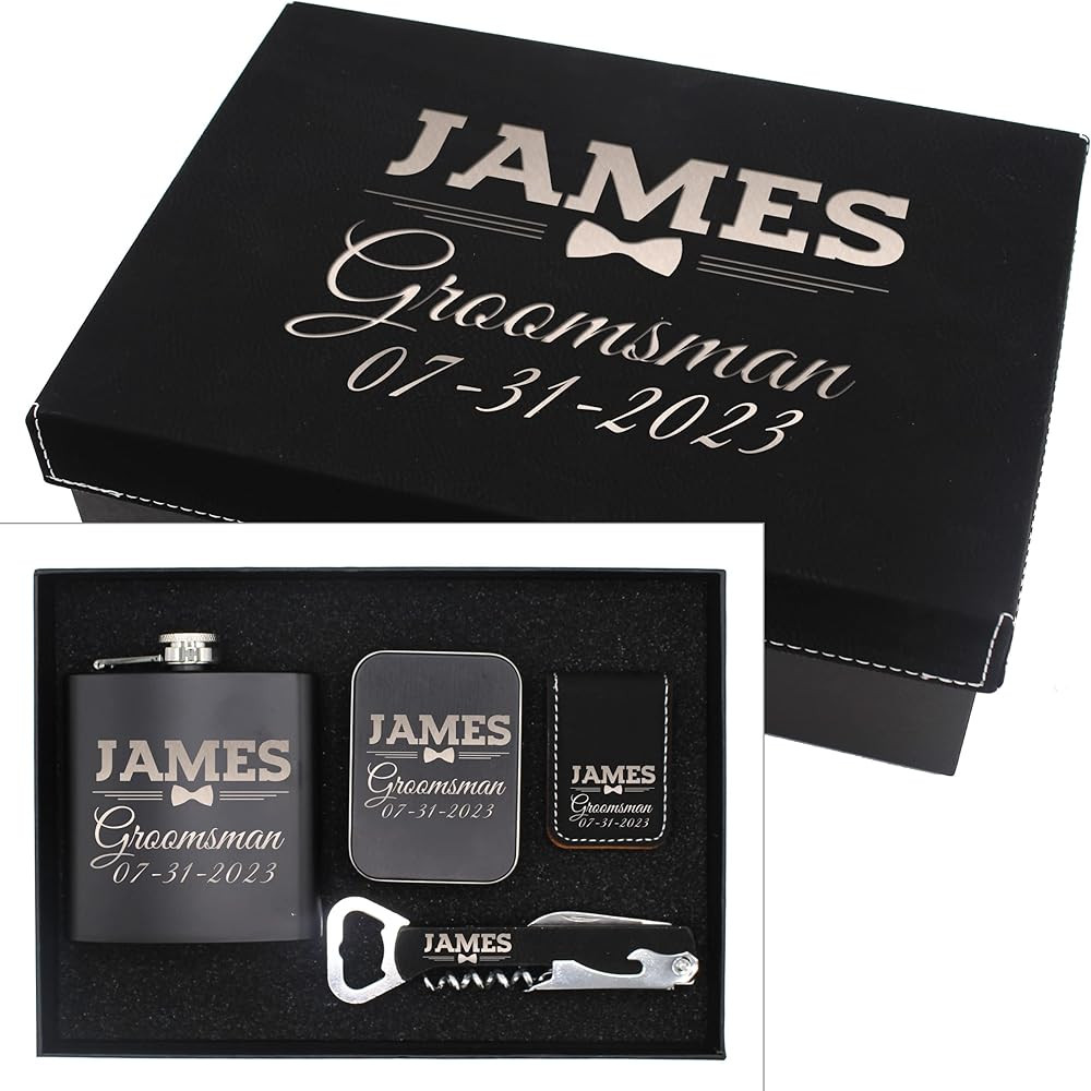 Custom Personalized Groomsmen Box Set for Bachelor and Wedding Party Favor - Engraved Groom, Best... | Amazon (US)