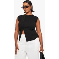 Womens Plus Asymmetric Button Down Sleeveless Top - Black - 22, Black | Boohoo.com (UK & IE)