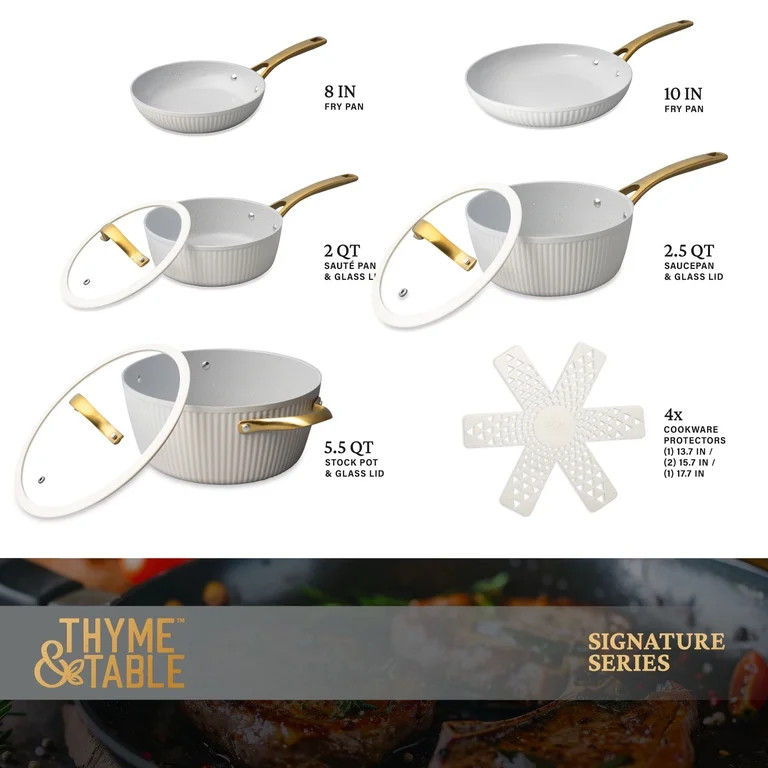 Thyme & Table Signature 12-Piece Cookware Set Non-Stick- White & Gold - Walmart.com | Walmart (US)