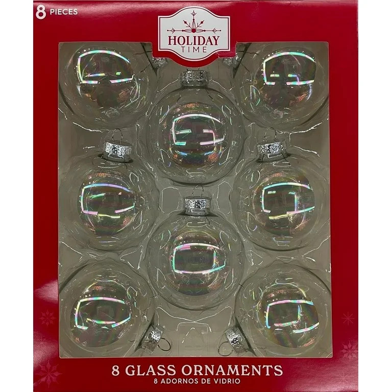 Clear Iridescent Christmas Ornaments, 67 mm, 8 Count, by Holiday Time | Walmart (US)