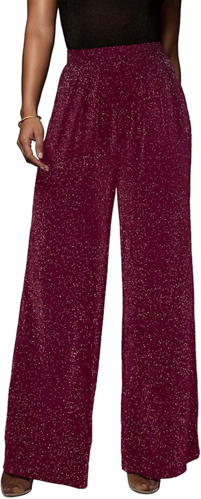 GUOLEZEEV Women High Elastic Waist Wide Leg Palazzo Pants Casual Loose Long Pant Trouser | Amazon (US)