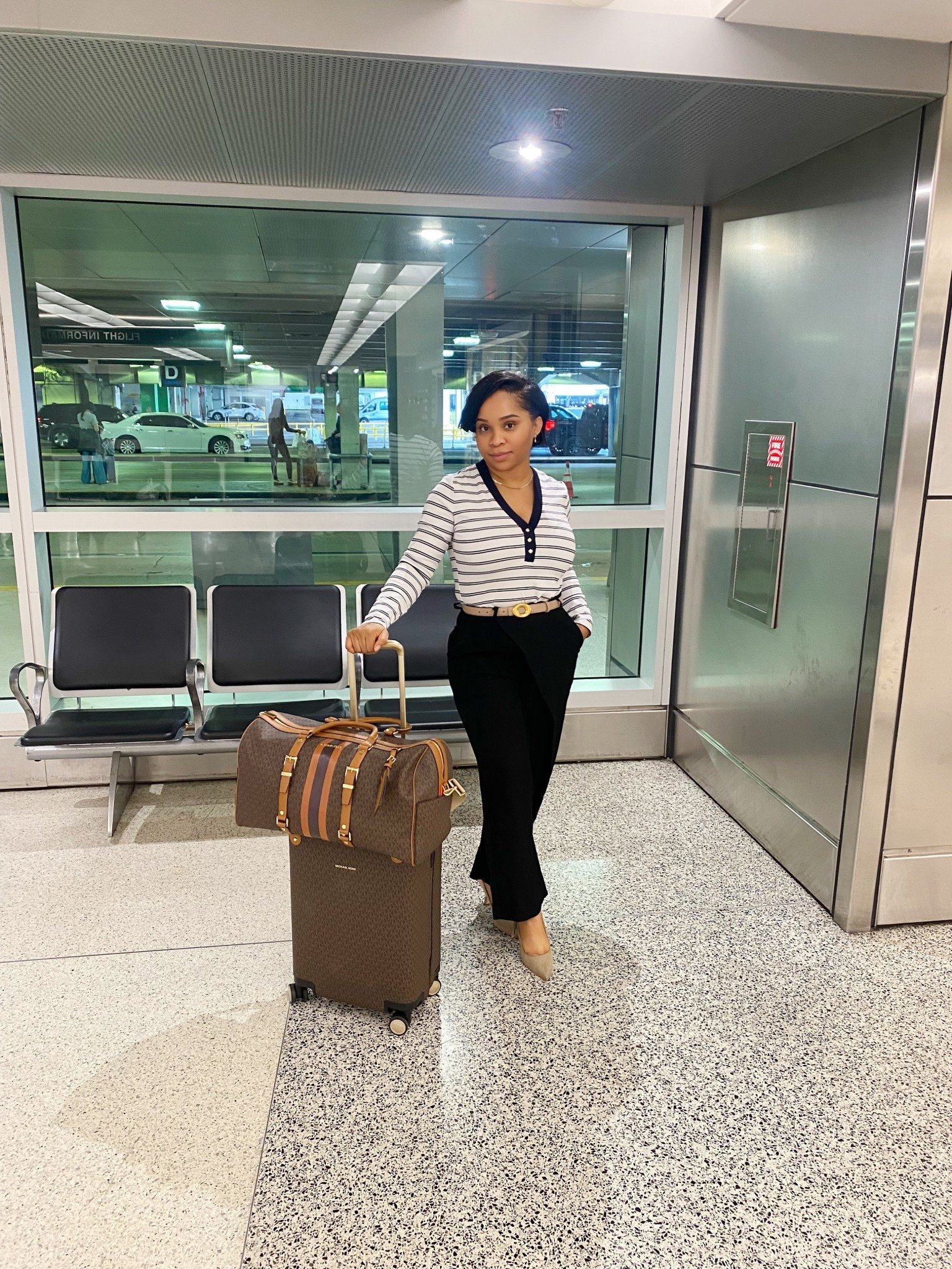 Casual Outfit of the day at the airport 

Featuring products from:
Top : Walmart
Pant : @Express 
Belt : @Motf
Shoe : @Macys 
Luggage set : @Michael Kors US 

All products linked below in this post
