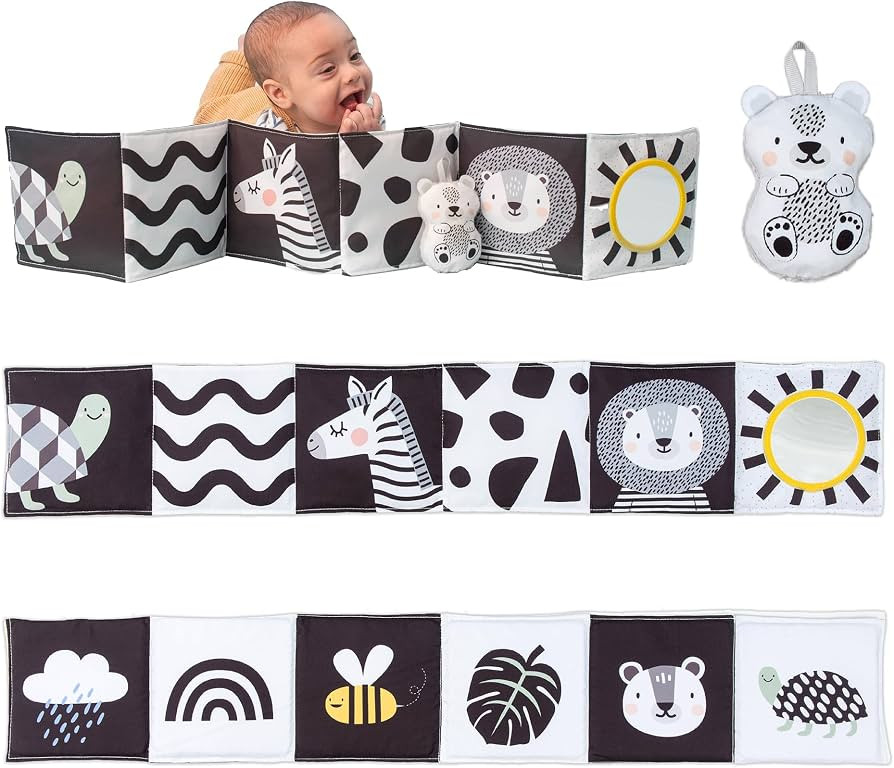 Taf Toys Newborn Soft Activity Book Black & White High Contrast Baby Book Infant Sensory Toys Tum... | Amazon (US)