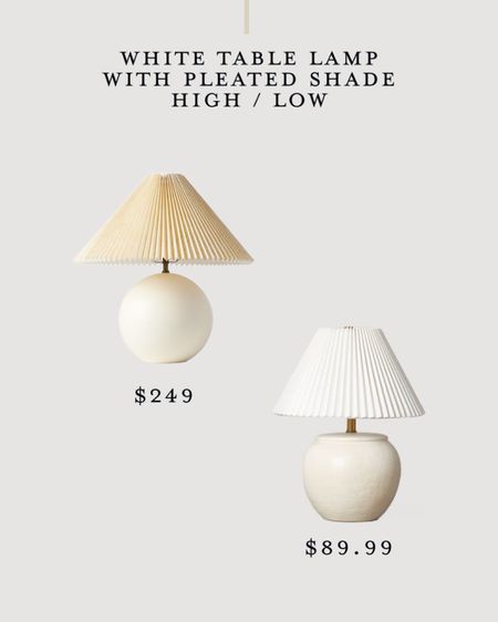 HIGH/LOW White table lamp with pleated shade.
-
Affordable home decor - ceramic table lamp pleated shade - metallic sphere table lamp
Pleated shade - kids room decor - affordable lighting - West Elm Sarah Sherman Samuel table lamp - Hearth and Hand Magnolia Target table lamp - bedroom decor - living room decor 

#LTKFind #LTKhome #LTKunder100