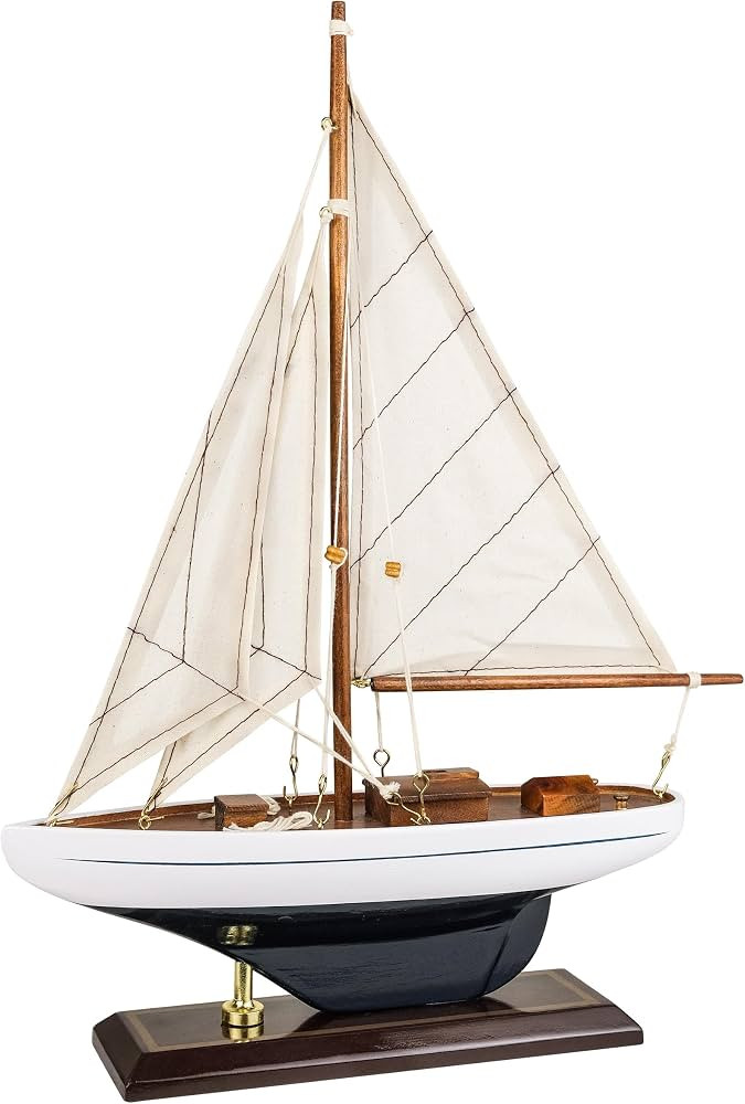 SAILINGSTORY Wooden Sailboat Decor Ship Model Navy/White     Sailing Boat Model Boat, For Display... | Amazon (US)