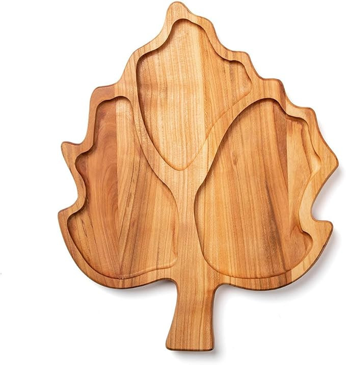 Wooden Serving Platter, Handmade Wooden Maple Leaf Serving Platter, Wood Platter for Snack Fruit ... | Amazon (US)