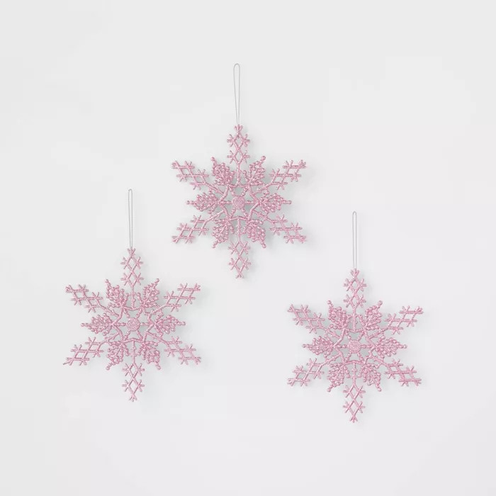 3ct Glitter Snowflakes Christmas Ornament Set Pink - Wondershop™ | Target