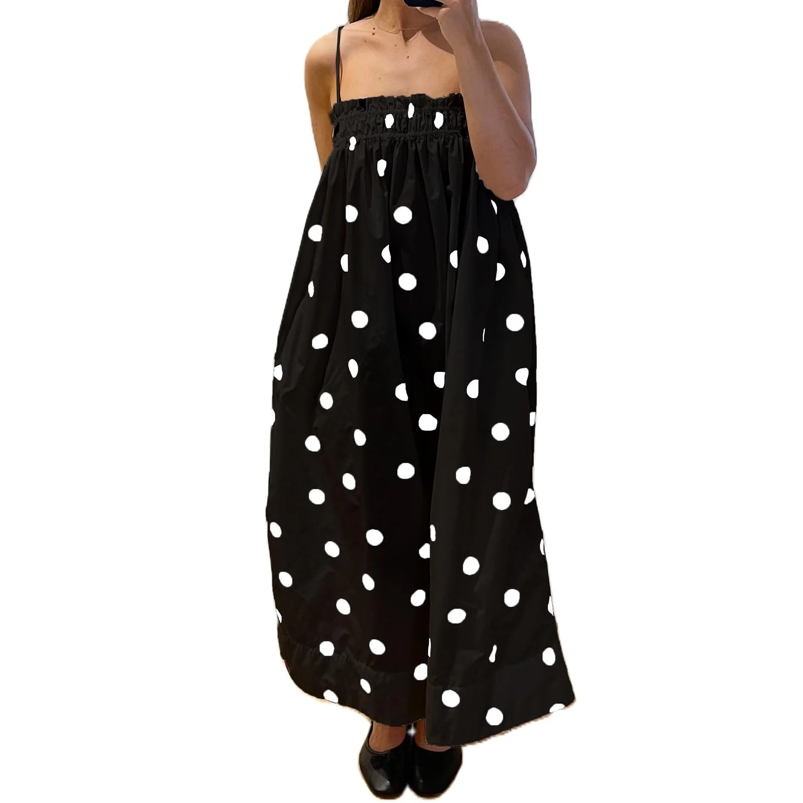Womens Polka Dot Maxi Dress Y2K Spaghetti Strap Ruched Sundress Summer Casual Boho Beach Vacation... | Walmart (US)