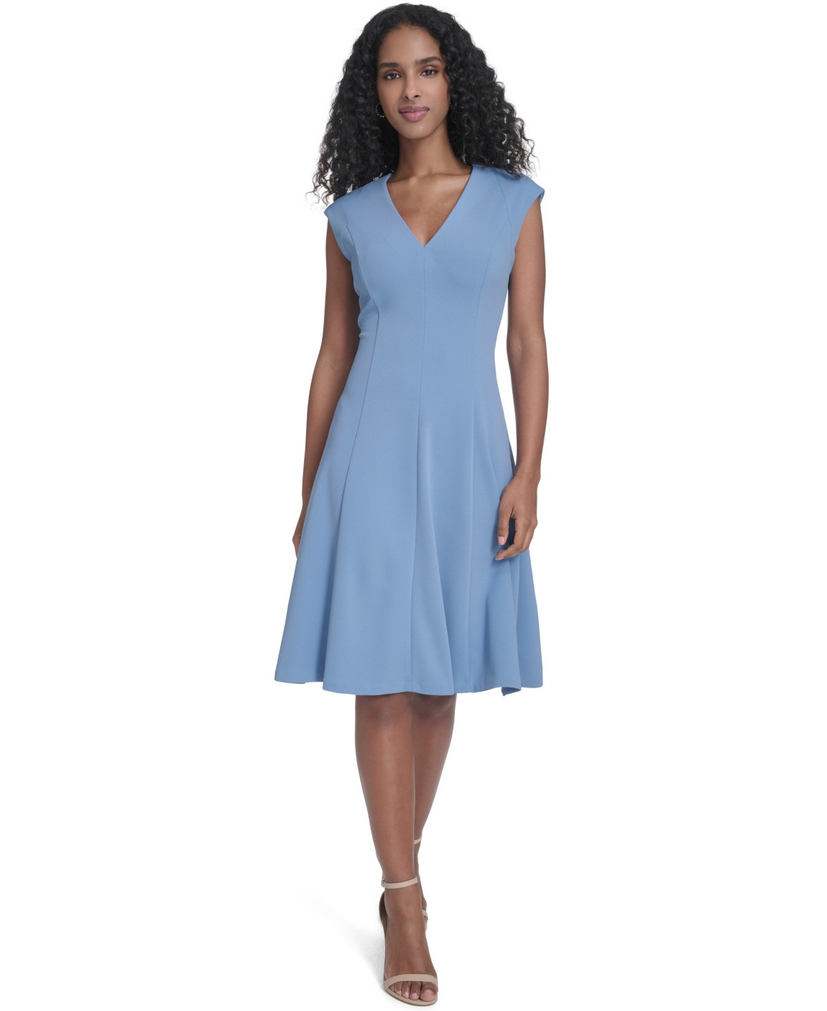 Calvin Klein Petite V-Neck Sleeveless A-Line Dress - Bayou | Macy's