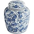 Creative Co-Op Decorative Ceramic Ginger Jar with Lid, Blue and White | Amazon (US)