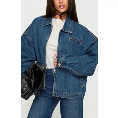 Princess Polly Riina Denim Bomber Jacket at Nordstrom, Size 4 | Nordstrom