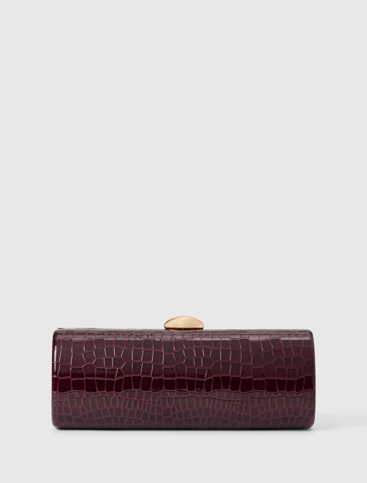 Forever New Women's Adeline East West Hardcase Clutch Bag in Wine Croc | Forever New (AU)