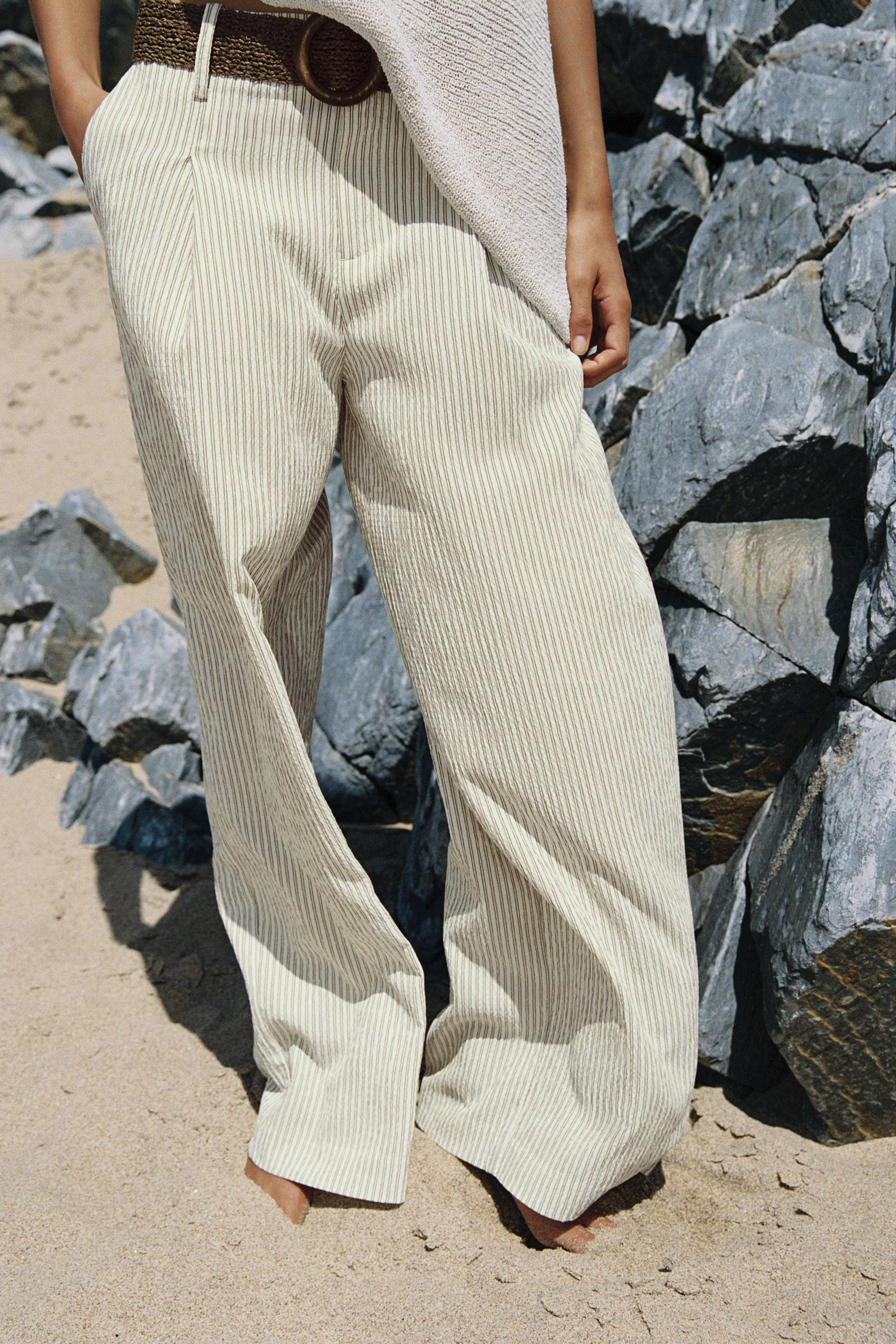 WIDE STRIPED BELTED PANTS | Zara US