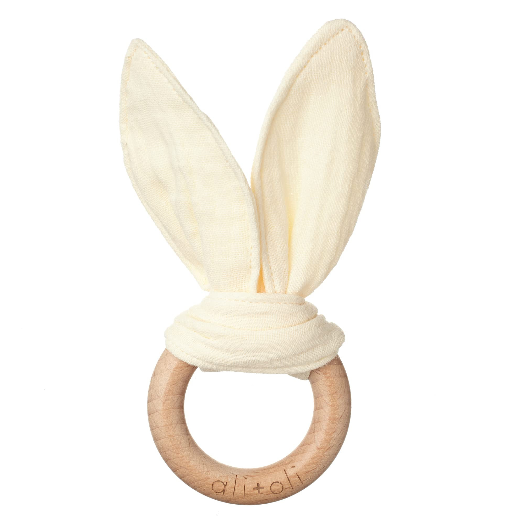 Ali+Oli Crinkle Bunny Ears Wooden Teether for Babies (Natural) - Teething Ring, Gender Neutral Ba... | Amazon (US)
