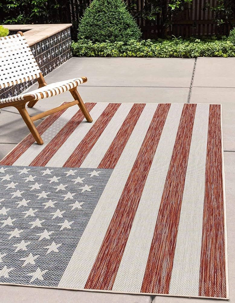 Unique Loom Jill Zarin Outdoor Collection Area Rug (6' 1" x 9' Rectangle, Red/ Blue) | Amazon (US)