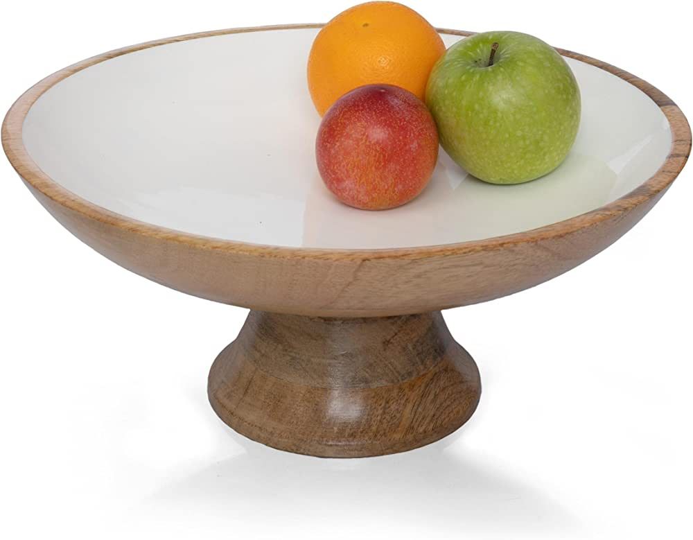 Folkulture White Fruit Bowl for Kitchen Counter or Wooden Fruit Bowls, 12-Inch Pedestal Bowl for Tab | Amazon (US)