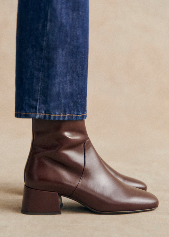 Paulette Low Boots - Glossy Chocolate  - Bovine leather - Sézane | Sezane Paris - US