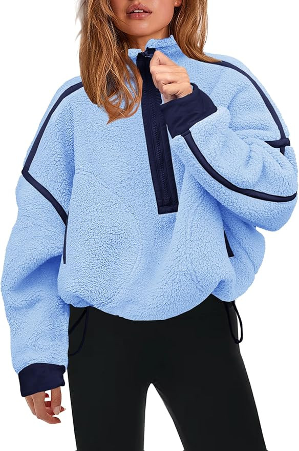 Panadila Womens Half Zip Sherpa Fleece Pullover Soft Oversized Sweatshirt with Pockets Warm Fuzzy... | Amazon (US)