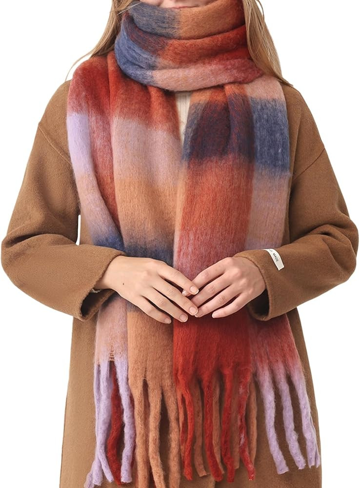 HOTIAN Women's Large Scarf Colorful Chunky Plaid Scarves Soft Winter Thick Tassel Warm Wrap Shawl | Amazon (US)