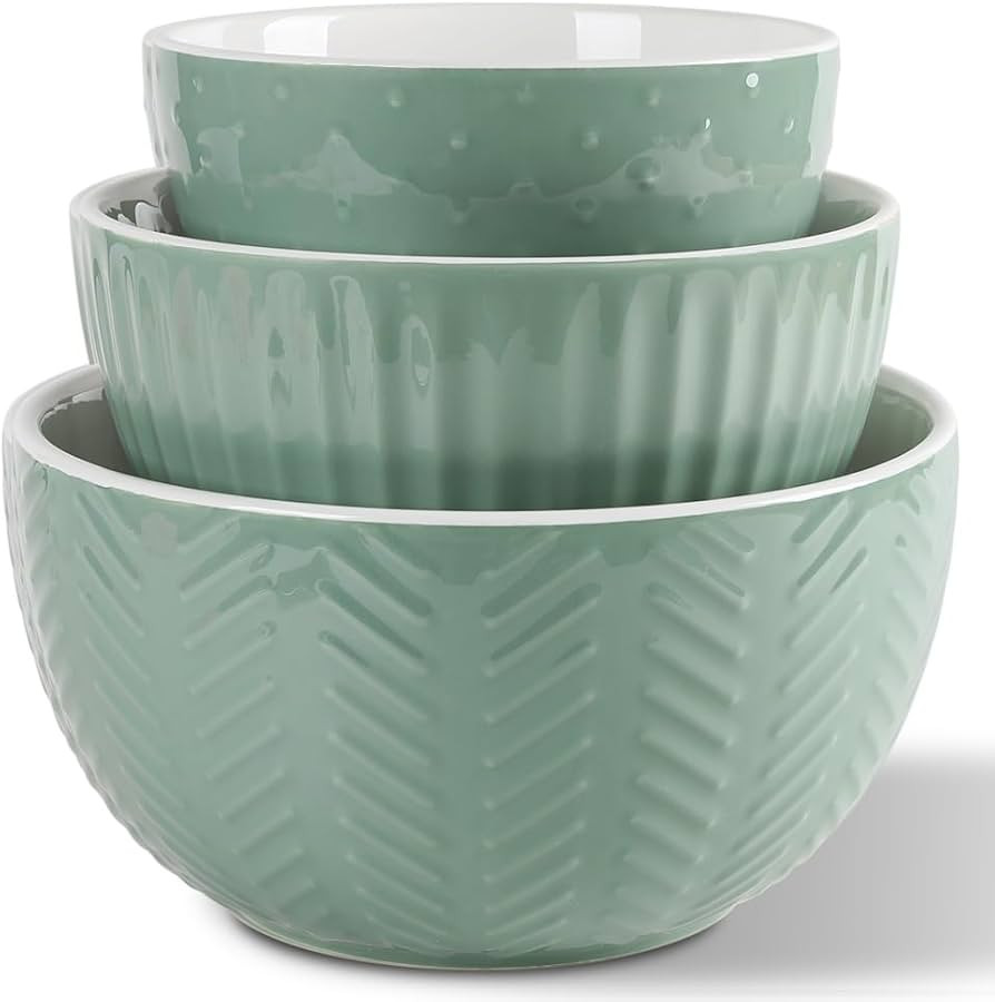 HAPPY KIT Ceramic Mixing Bowls Set, Serving Bowls Set For Kitchen,Large 5/3/1.5 Quart Bowl Set of... | Amazon (US)