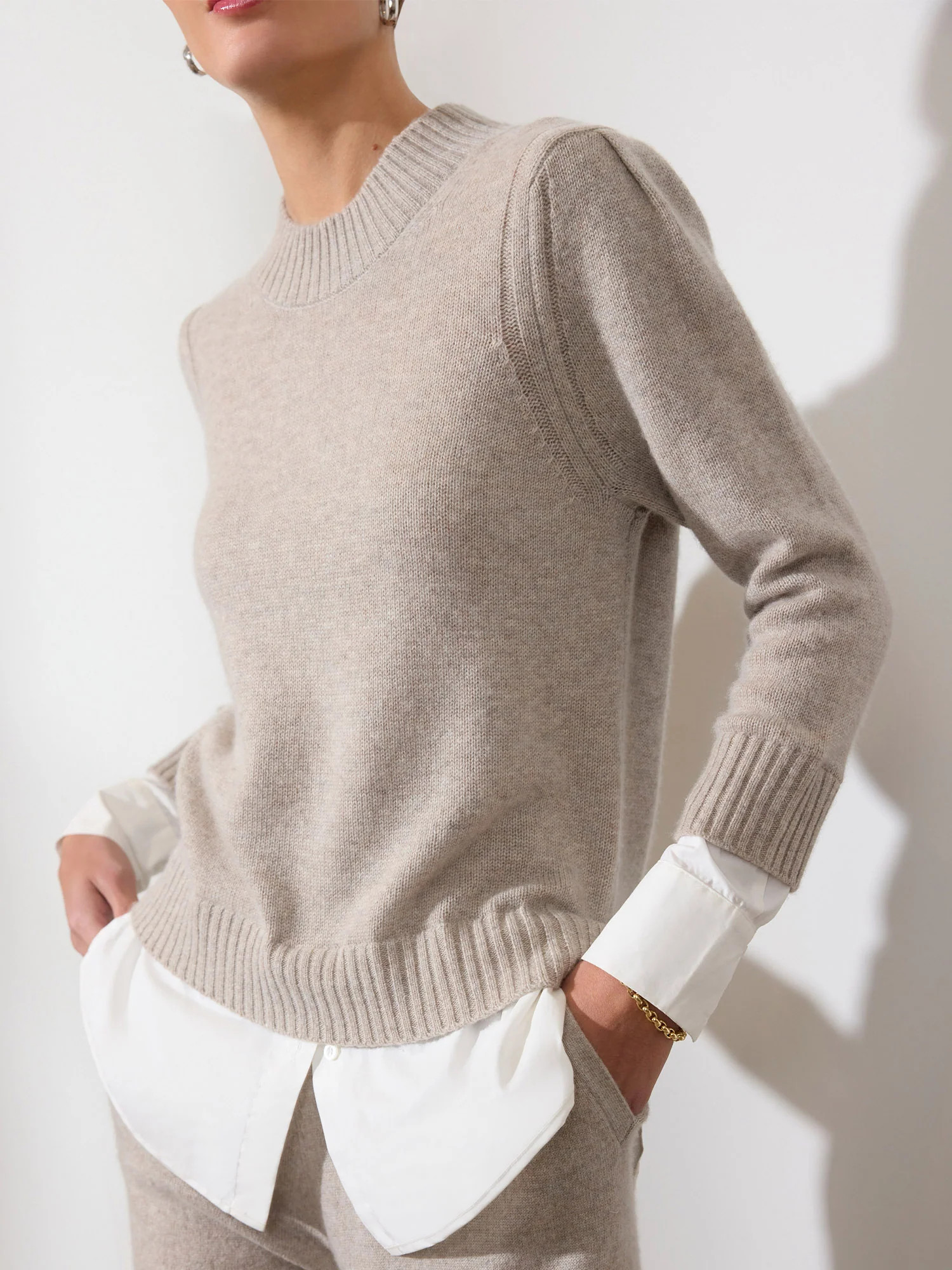 Brochu Walker Women's Eton Layered Crew Looker, Beige/White | Brochu Walker