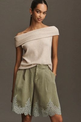 By Anthropologie Pleated Lace-Hem Knee-Length Shorts | Anthropologie (US)