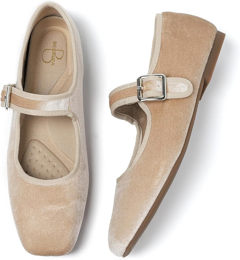 Women's Square Toe Ballet Flats - Mary Jane Shoes with Adjustable Strap, Slip On Comfortable Work... | Amazon (US)