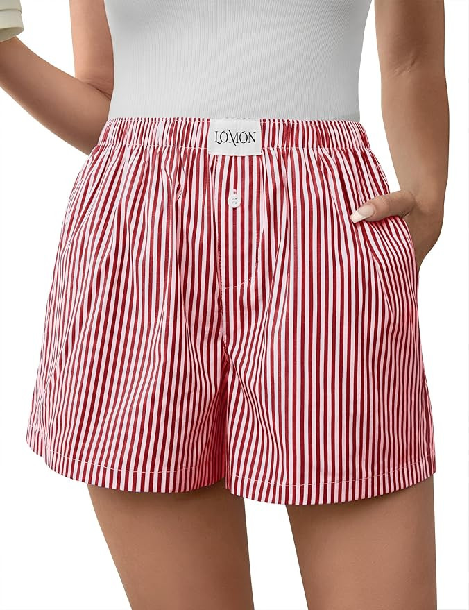 LOMON Boxer Shorts for Women Summer Gingham Pajamas 2026 Lounge Sleep Pj Plaid Shorts Y2K Beach B... | Amazon (US)