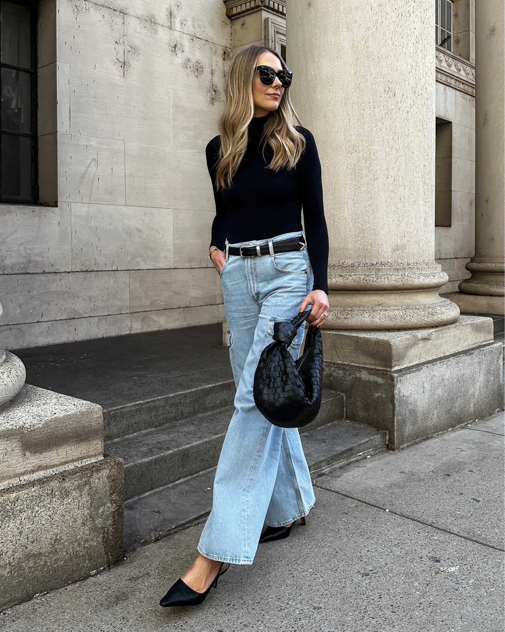 Fashion Jackson wearing black bodysuit, AGOLDE cargo jeans, black slingbacks, black bottega handbag, fall outfit #fashionjackson #nordstrom 

#LTKshoecrush #LTKfindsunder100 #LTKstyletip