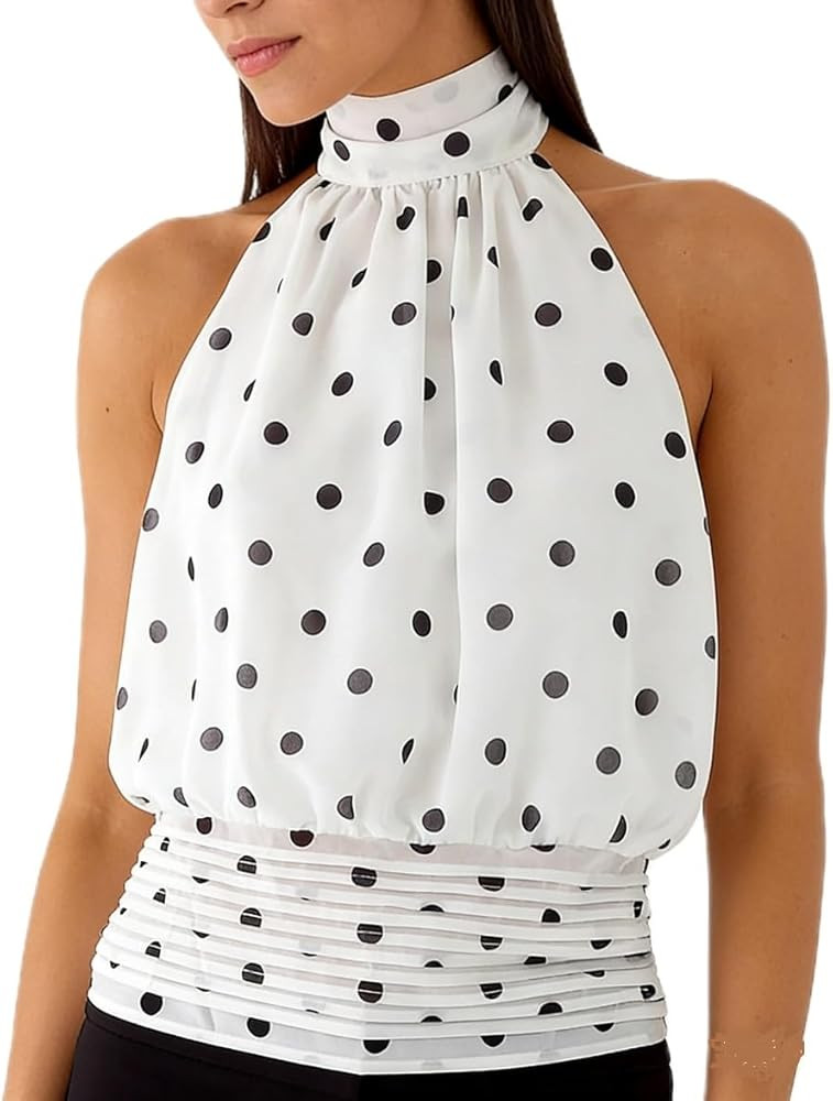 Passec Chiffon Halter Tops Women High Neck Backless Tie Open Back Bubble Crop Tank Top Y2K Going ... | Amazon (US)