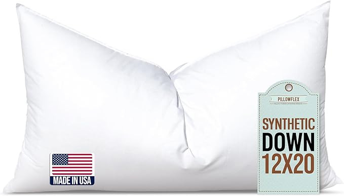 Pillowflex Synthetic Down Pillow Insert, Standard Size - 12x20 inches, Hypoallergenic, Anti Aller... | Amazon (US)