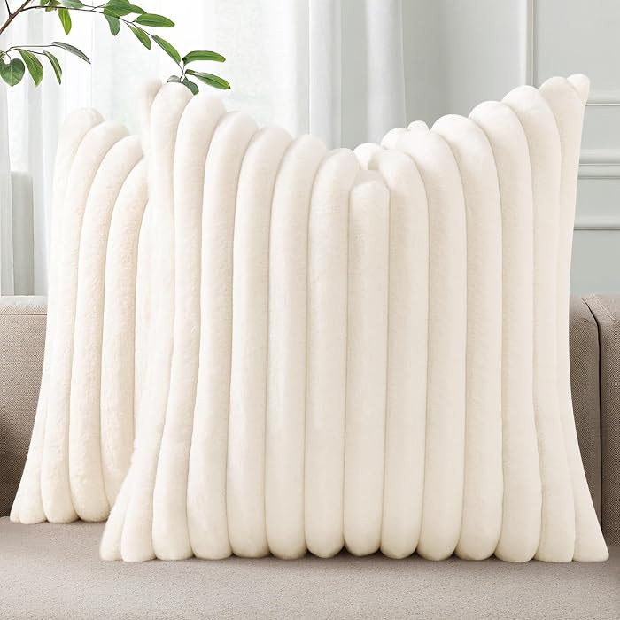 Pallene Faux Fur Plush Christmas Throw Pillow Covers 18x18 Set of 2, Luxury Soft Fluffy Striped D... | Amazon (US)