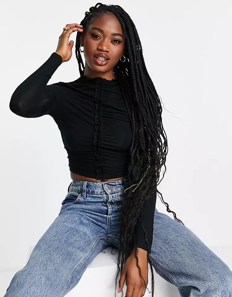 New Look ribbed roll neck top in black | ASOS (Global)