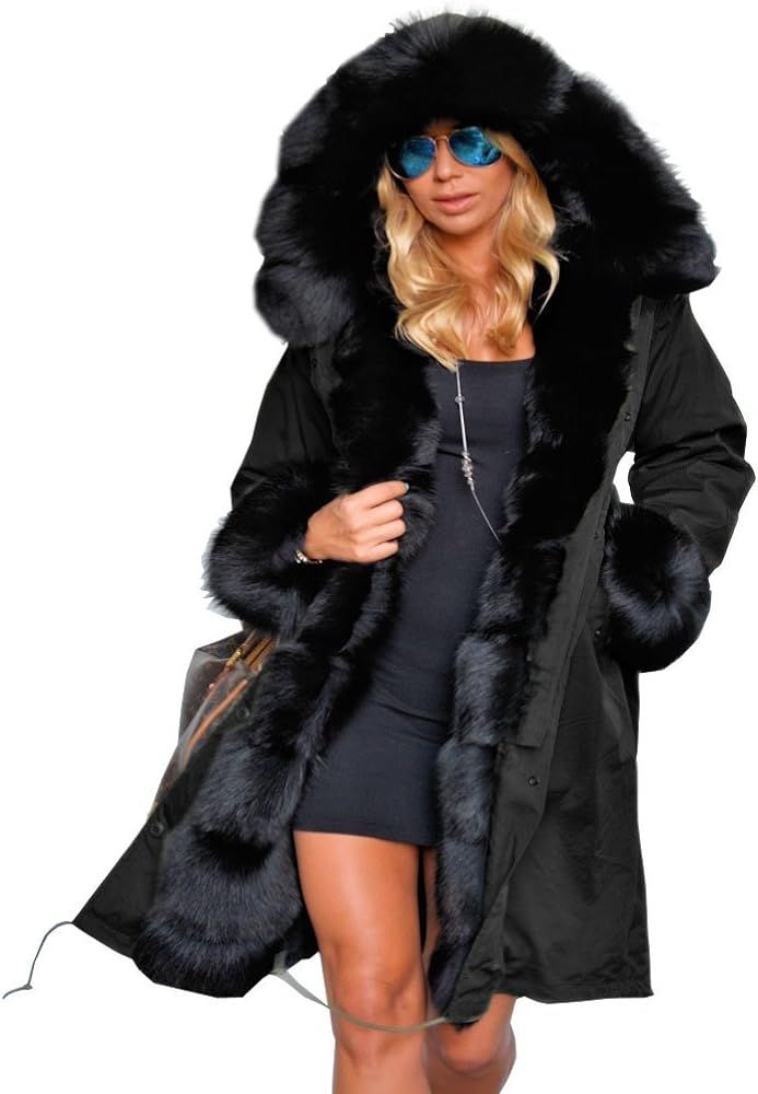 Aox Women Fashion Winter Coat with Faux Fur Hood Thicken Warm Casual Plus Size Outdoor Jacket Par... | Amazon (US)