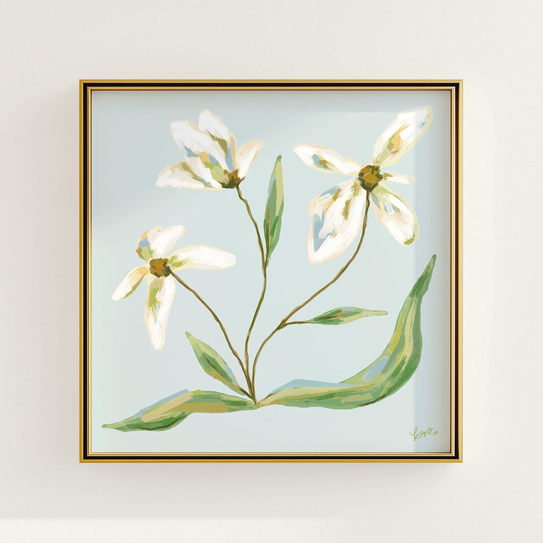 Modern Southern Floral Wall Art Digital Download of Light Blue White Flower Arrangement Feminine ... | Etsy (US)