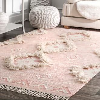 Rugs USA Pink Nacoda Shaggy Moroccan Lattice Fringe rug - Geometric Rectangle 3' x 5' | Rugs USA