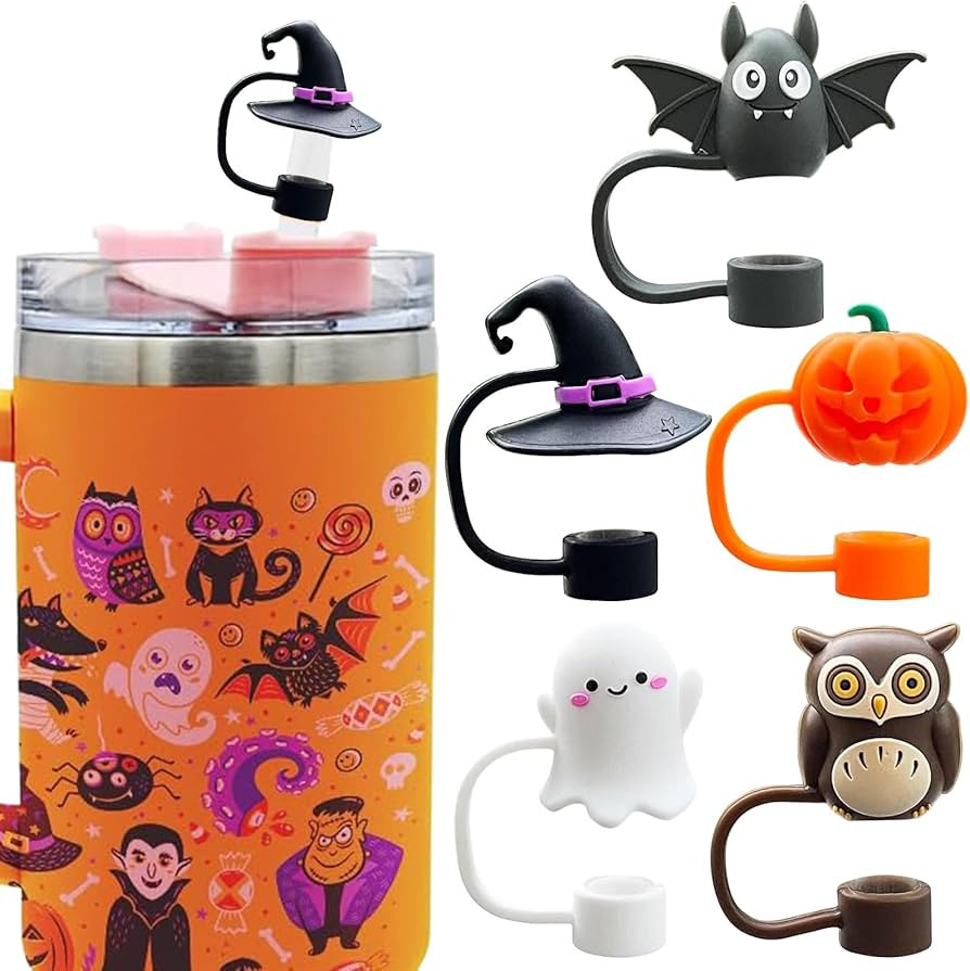 5PCS Halloween Straw Toppers for Stanley Cup, Silicone Straw Topper, Straw Covers Cap for Stanley... | Amazon (US)