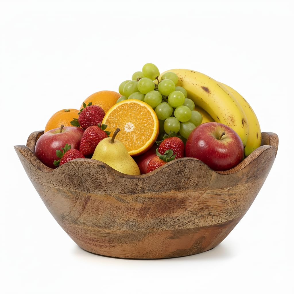 Mela Artisans Medium Scalloped Decorative Wooden Bowl | 10 Inch Mango Wood Fruit & Serving Bowl |... | Amazon (US)