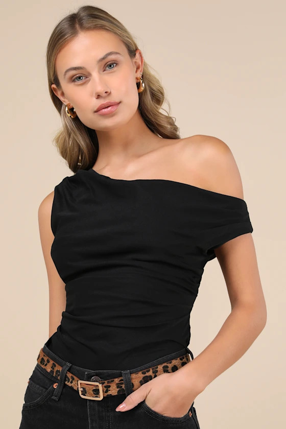 Charming Influence Black Ruched Asymmetrical Top | Lulus