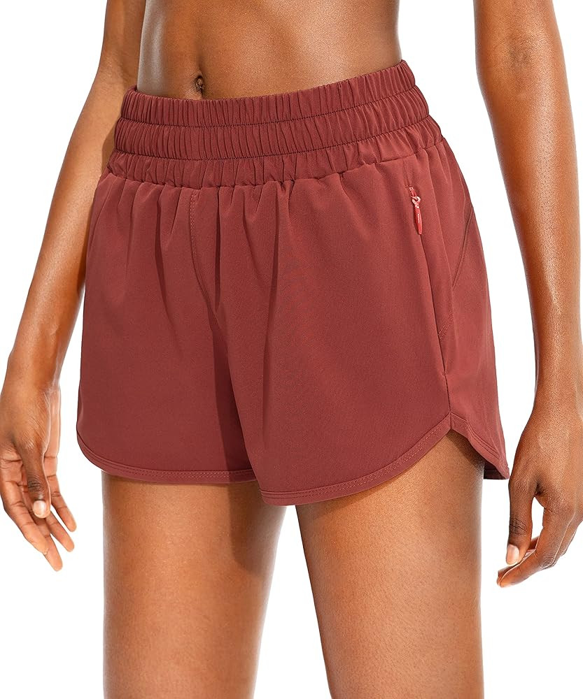 SANTINY Women's Running Shorts with Zip Pockets High Waisted Athletic Workout Gym Shorts for Wome... | Amazon (US)