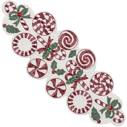 CLEENTABLE Handcrafted Christmas Beaded Table Runner – 36"x13" Art Deco Home Decor & Luxury Dinner Table Centerpiece in Vibrant Cherry Reddish with 85% Glass Beads, Durable Polyester Backing | Amazon (US)