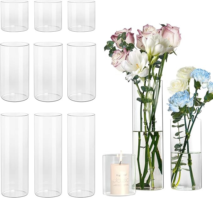 Devilfire 12Pcs Glass Cylinder Vase Hurricane Candle Holde, 4, 8,12 Inch Tall Clear Vases for Wed... | Amazon (US)