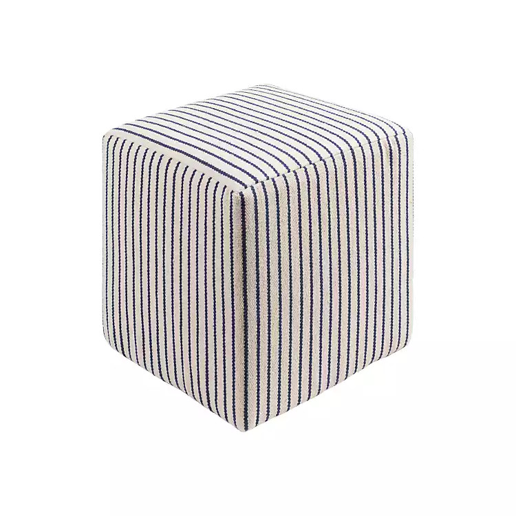 Navy and White Striped Square Pouf | Kirkland's Home