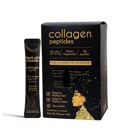 Black Girl Vitamins Collagen Stick Packs – Collagen Type I & III Supplement for Hair, Skin & Nails – Unflavored Collagen Protein Powder – 9g Protein, 0g Carbs – 24 Pack | Amazon (US)