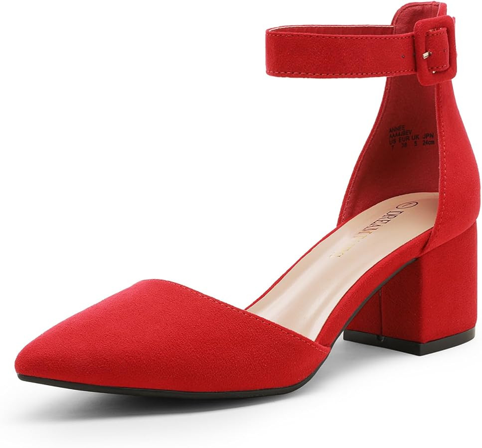 DREAM PAIRS ANNEE Pointed Toe Low Chunky Heels Pump Shoes | Amazon (US)