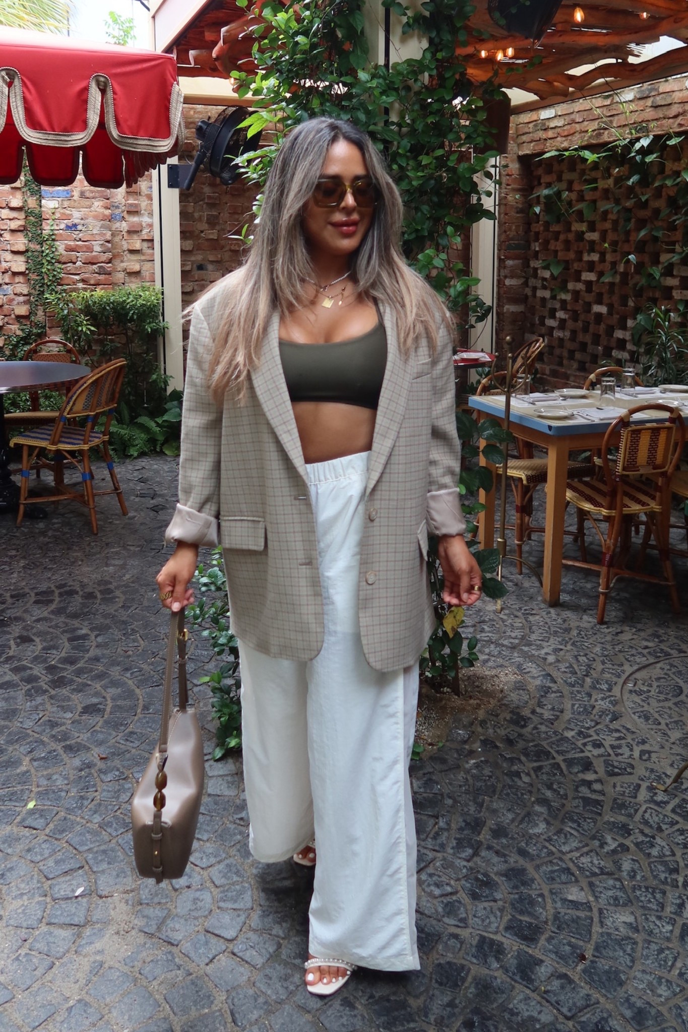 Blazer Wilfred size med fits nice oversized. BRA: Alo intrigued, airlift size med fits a bit tight. Size up. PANTS: High-Waist Origin Wide Leg Track Pant. SUNNIES: Amazon SHOES: Dulce Vita 

#LTKPetite #LTKStyleTip #LTKSeasonal