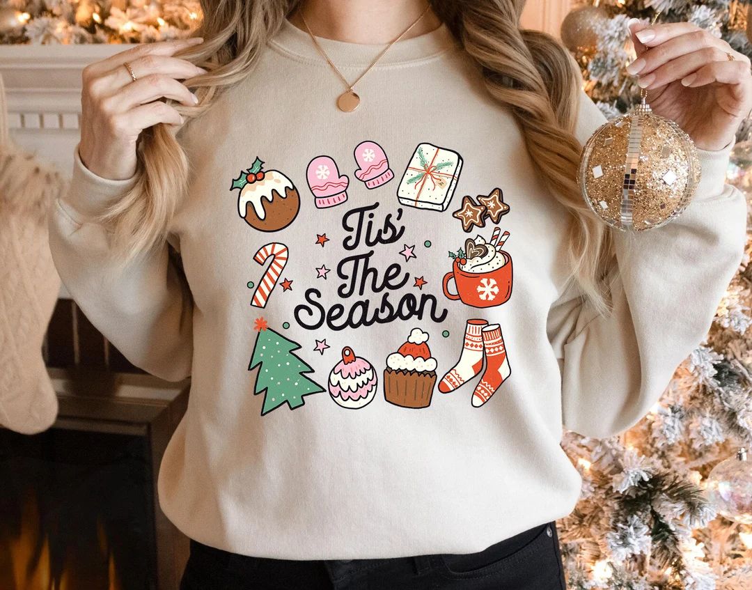 Retro Christmas Sweatshirt, Tis The Season Sweatshirt, Vintage Santa Christmas Sweatshirt, Retro ... | Etsy (US)