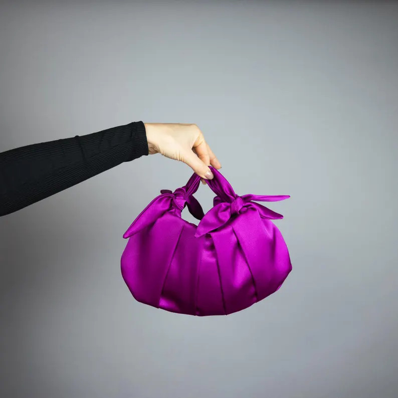Fuchsia bag Japanese knot bag fuchsia satin, party bag, prom bag, bridesmaid bag, furoshiki style... | Etsy (Global)