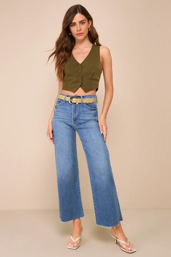 Stylish Promise Medium Wash Wide-Leg Raw Hem Jeans | Lulus