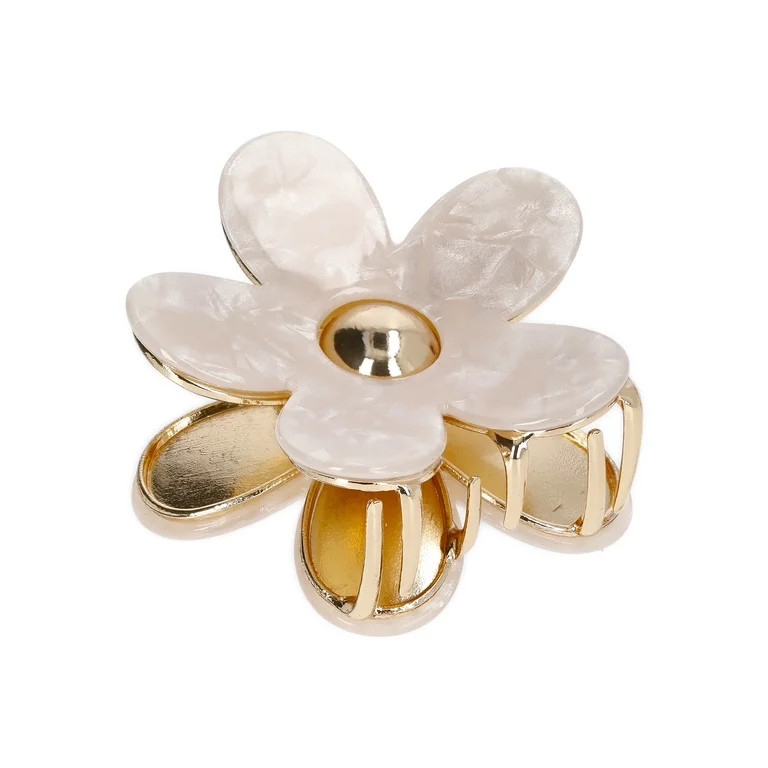 No Boundaries Flower Hair Claw Clip, Ivory/Goldtone, Women's | Walmart (US)